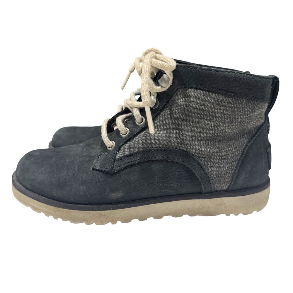 UGG‎ AUSTRALIA BETHANY CANVAS NUBUCK SHEEPSKIN BLACK BOOTS SIZE 6 US